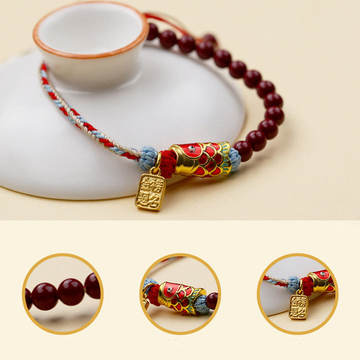 Braccialetto di benedizione con Buddha Stones, pesce koi portafortuna