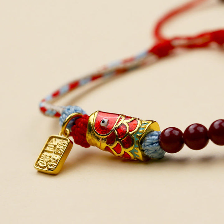 Braccialetto di benedizione con Buddha Stones, pesce koi portafortuna