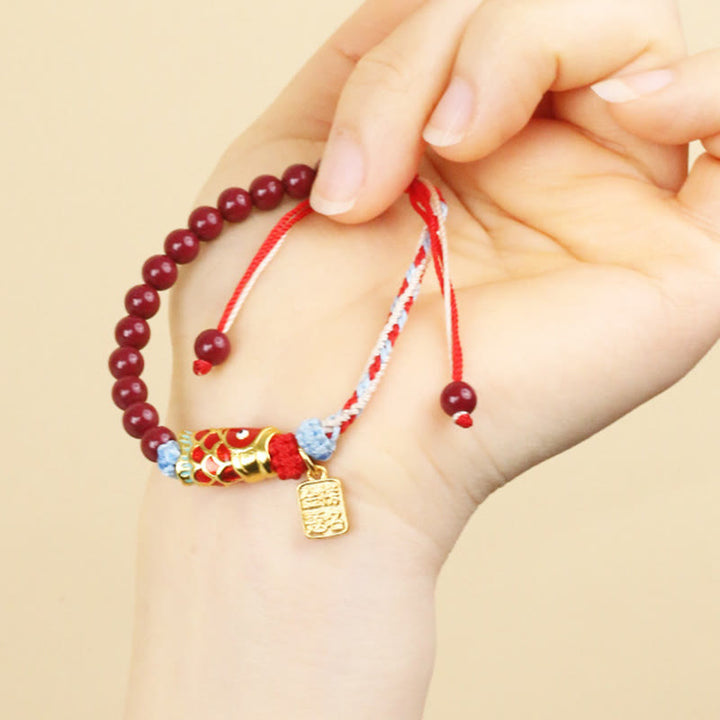 Braccialetto di benedizione con Buddha Stones, pesce koi portafortuna