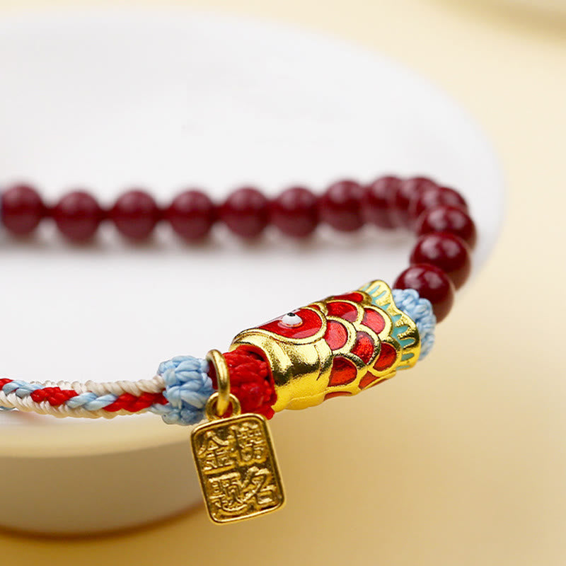 Braccialetto di benedizione con Buddha Stones, pesce koi portafortuna