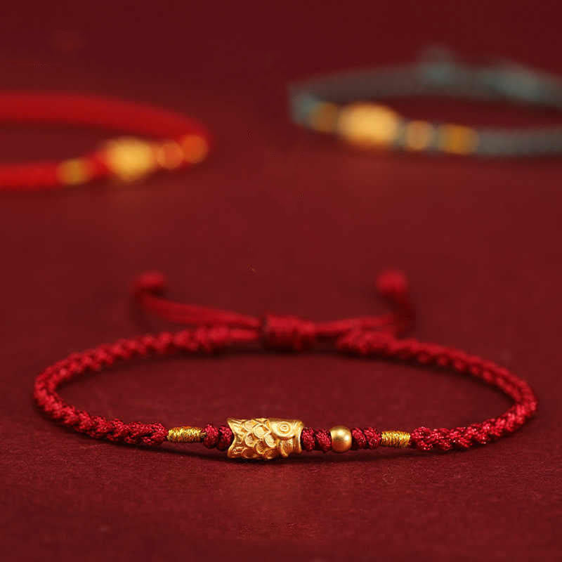 Braccialetto intrecciato fatto a mano con corda a forma di pesce koi, con Buddha Stones e oro 999, protezione dalla fortuna - image 0