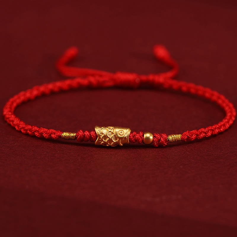 Braccialetto intrecciato fatto a mano con corda a forma di pesce koi, con Buddha Stones e oro 999, protezione dalla fortuna - Rosso (circonferenza del polso: 14-18 cm) - image 10