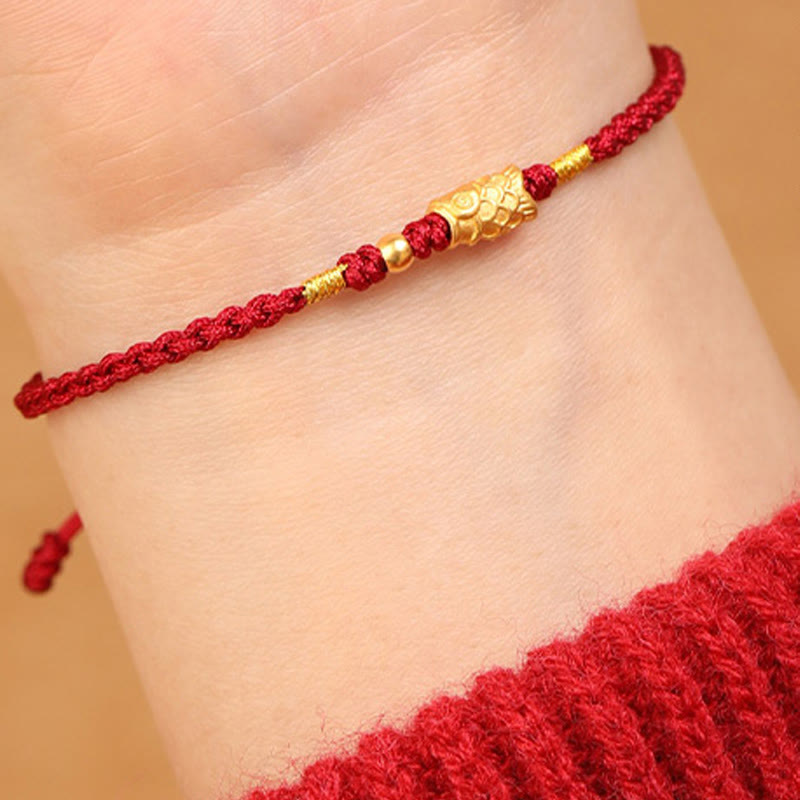 Braccialetto intrecciato fatto a mano con corda a forma di pesce koi, con Buddha Stones e oro 999, protezione dalla fortuna - image 11