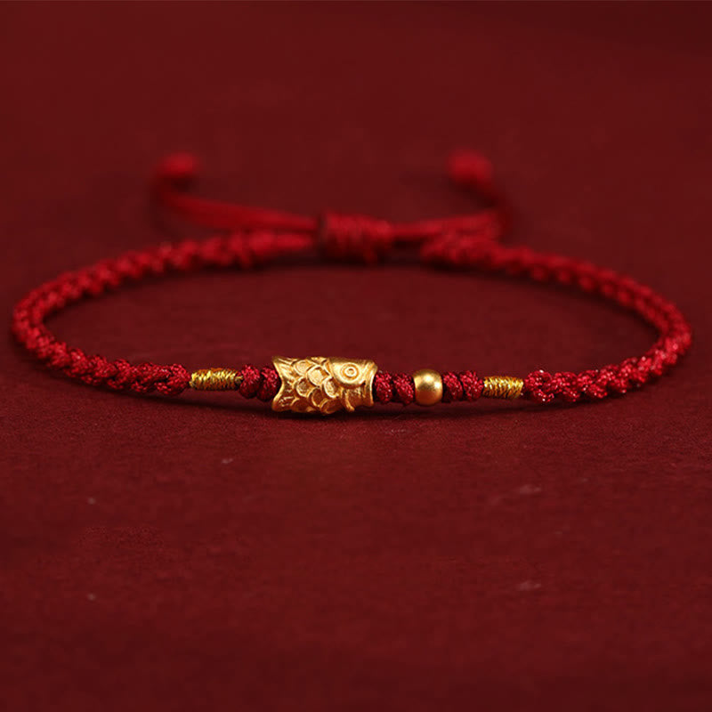 Braccialetto intrecciato fatto a mano con corda a forma di pesce koi, con Buddha Stones e oro 999, protezione dalla fortuna - image 3