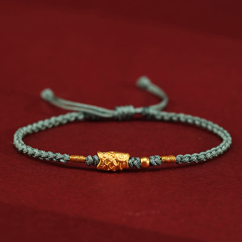 Braccialetto intrecciato fatto a mano con corda a forma di pesce koi, con Buddha Stones e oro 999, protezione dalla fortuna - Verde (circonferenza del polso: 14-18 cm) - image 12