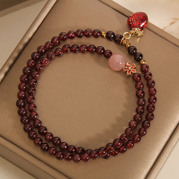Braccialetto di protezione con campanella a forma di fiore, perline di quarzo rosa granato ultrasottili naturali da 3 mm Buddha Stones