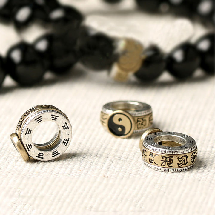 Braccialetto di adempimento del mantra dei nove caratteri Yin Yang in ossidiana nera Buddha Stones