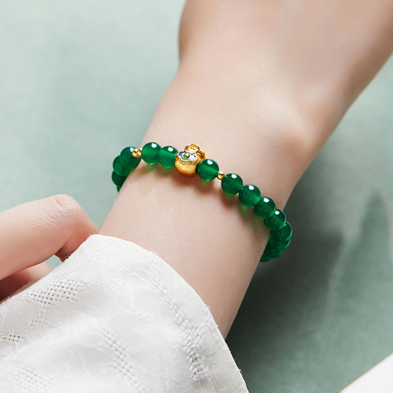 Bracciale Buddha Stones in argento sterling 999 con calcedonio verde e ciondolo portafortuna - image 8