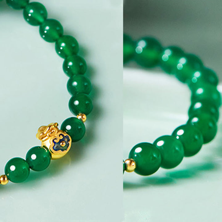 Bracciale Buddha Stones in argento sterling 999 con calcedonio verde e ciondolo portafortuna - image 3
