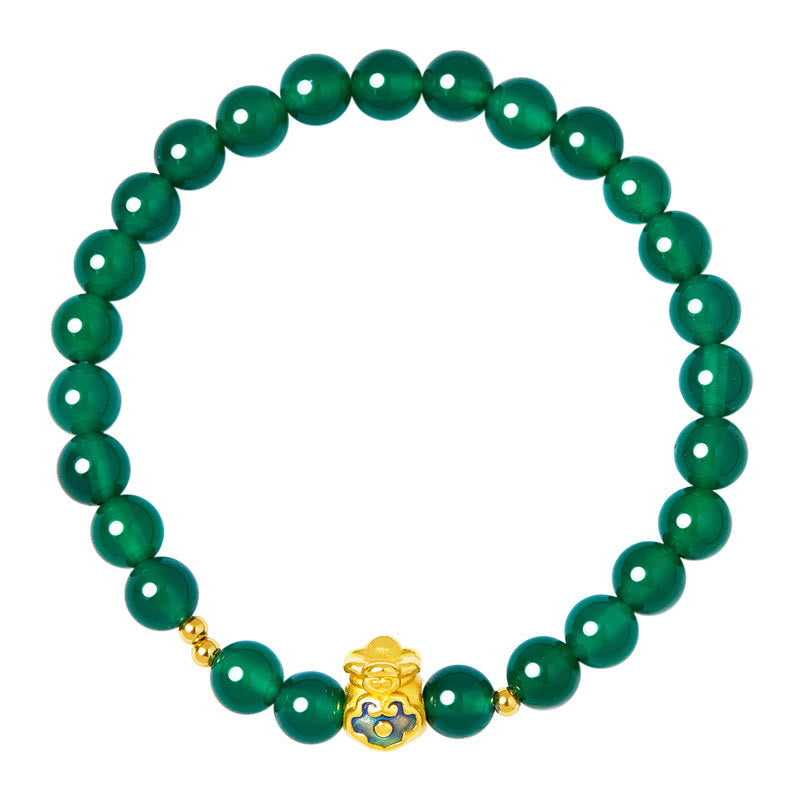 Bracciale Buddha Stones in argento sterling 999 con calcedonio verde e ciondolo portafortuna - image 10