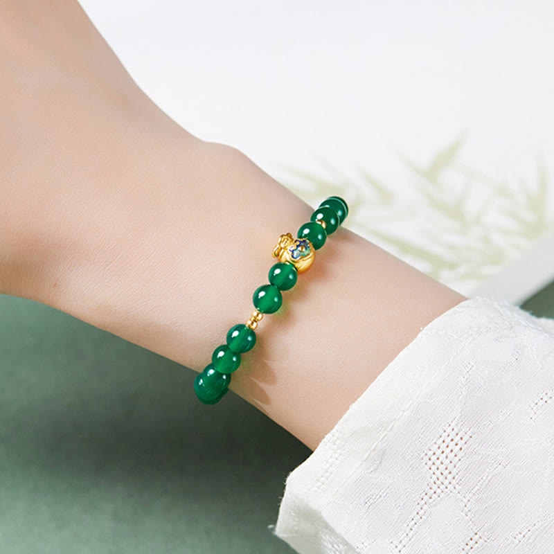 Bracciale Buddha Stones in argento sterling 999 con calcedonio verde e ciondolo portafortuna - image 7