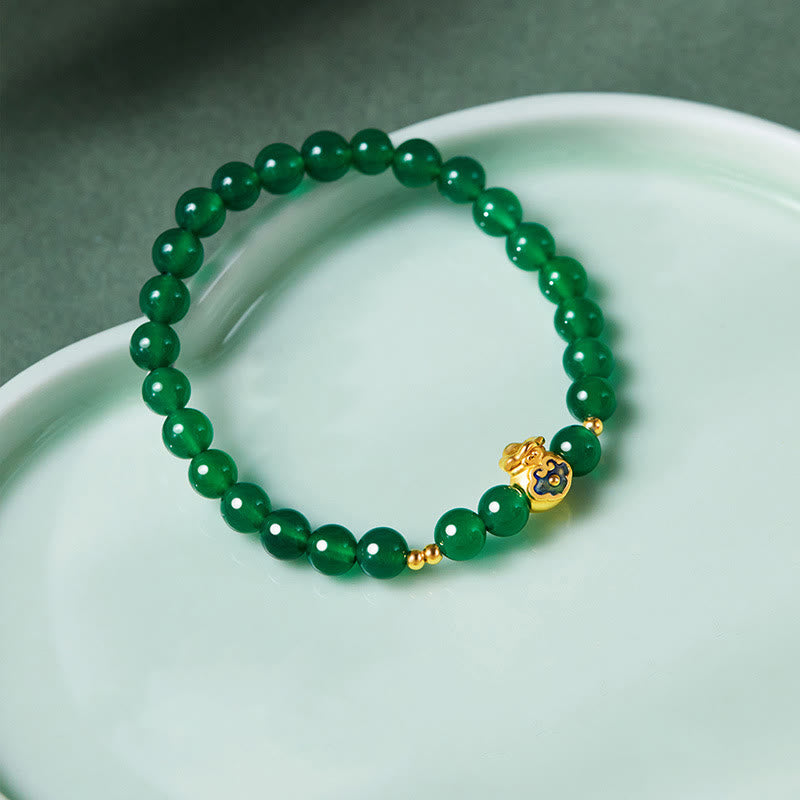 Bracciale Buddha Stones in argento sterling 999 con calcedonio verde e ciondolo portafortuna - image 2