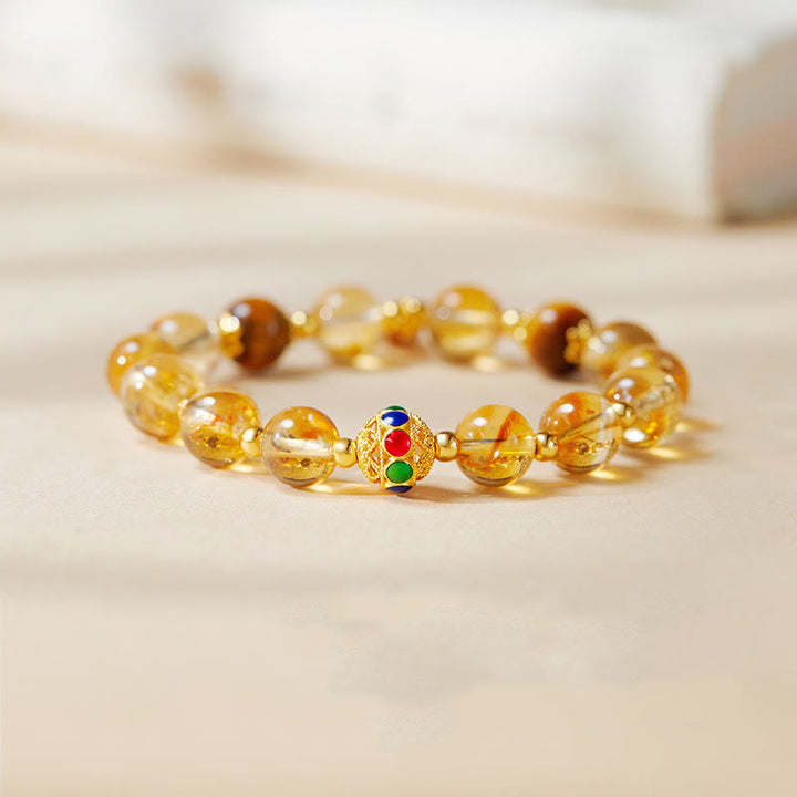 Bracciale di protezione in argento sterling 925 con citrino e occhio di tigre, carattere Fu, Buddha Stones - Citrino (circonferenza del polso: 17-19 cm) - image 0