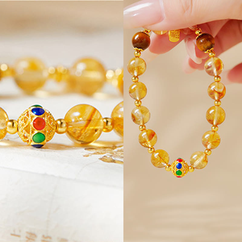Bracciale di protezione in argento sterling 925 con citrino e occhio di tigre, carattere Fu, Buddha Stones - image 4