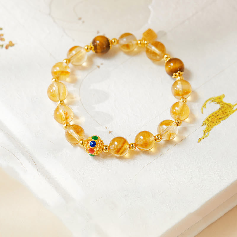 Bracciale di protezione in argento sterling 925 con citrino e occhio di tigre, carattere Fu, Buddha Stones - image 3