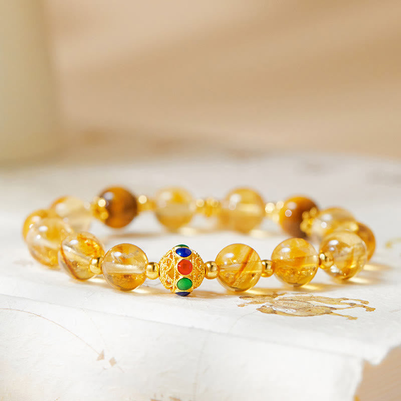 Bracciale di protezione in argento sterling 925 con citrino e occhio di tigre, carattere Fu, Buddha Stones - image 1
