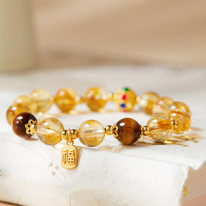 Bracciale di protezione in argento sterling 925 con citrino e occhio di tigre, carattere Fu, Buddha Stones - image 2