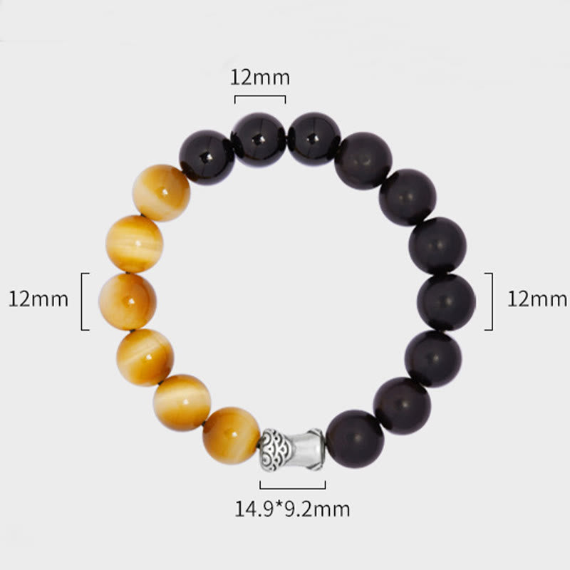 Bracciale relax Buddha Stones in argento sterling 999, ebano, occhio di tigre, ossidiana nera - image 11