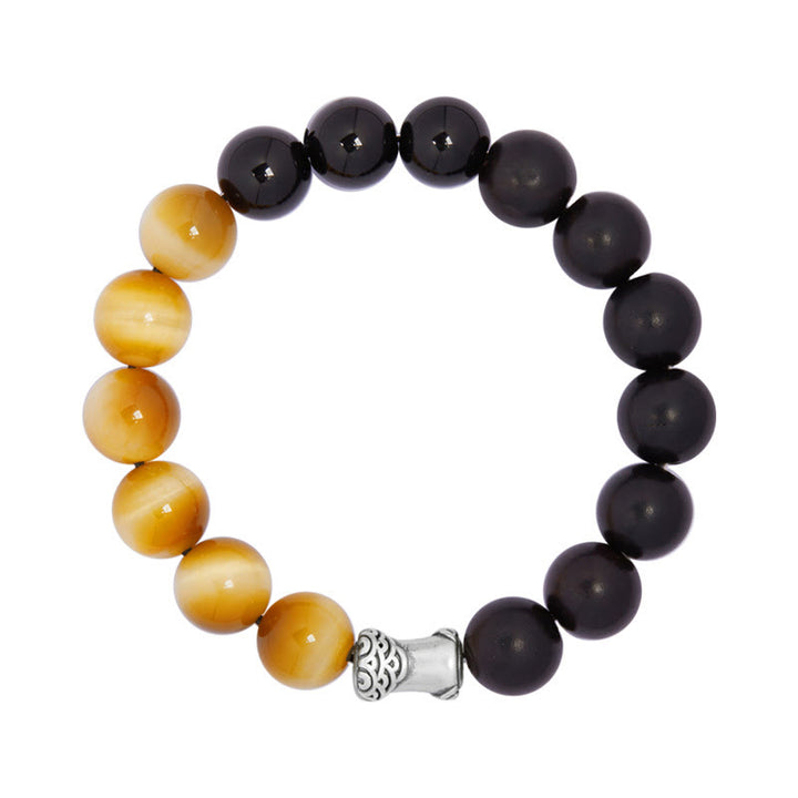 Bracciale relax Buddha Stones in argento sterling 999, ebano, occhio di tigre, ossidiana nera - image 10