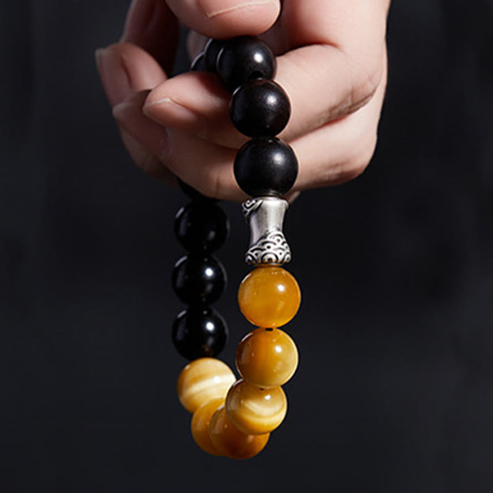 Bracciale relax Buddha Stones in argento sterling 999, ebano, occhio di tigre, ossidiana nera - image 3