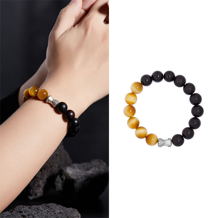 Bracciale relax Buddha Stones in argento sterling 999, ebano, occhio di tigre, ossidiana nera - image 9