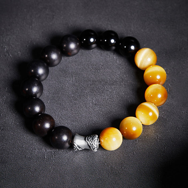 Bracciale relax Buddha Stones in argento sterling 999, ebano, occhio di tigre, ossidiana nera - image 2