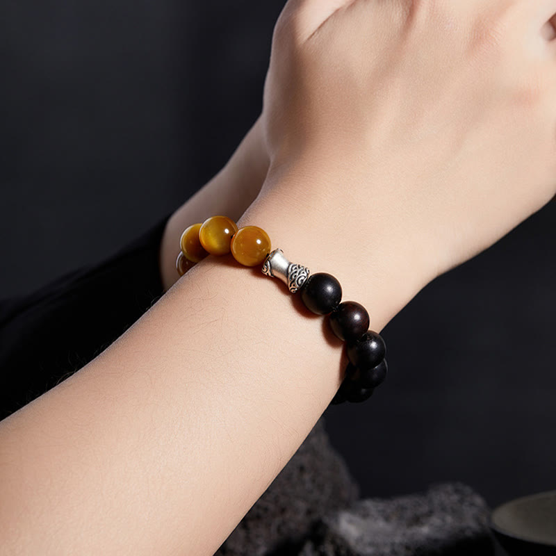 Bracciale relax Buddha Stones in argento sterling 999, ebano, occhio di tigre, ossidiana nera - image 4