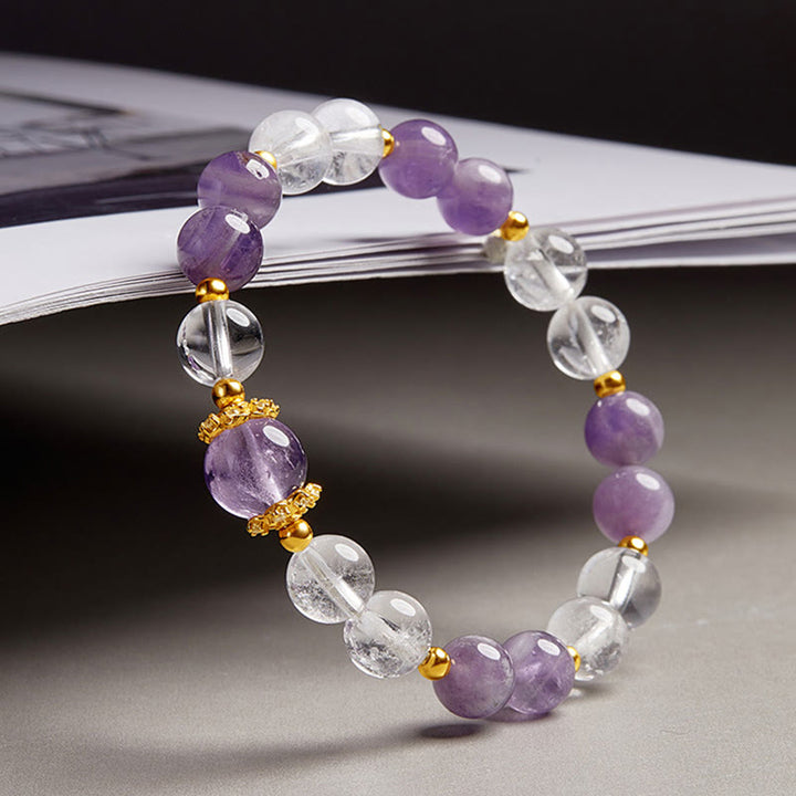 Bracciale Buddha Stones in argento sterling 925 con ametista naturale e cristallo bianco - image 2