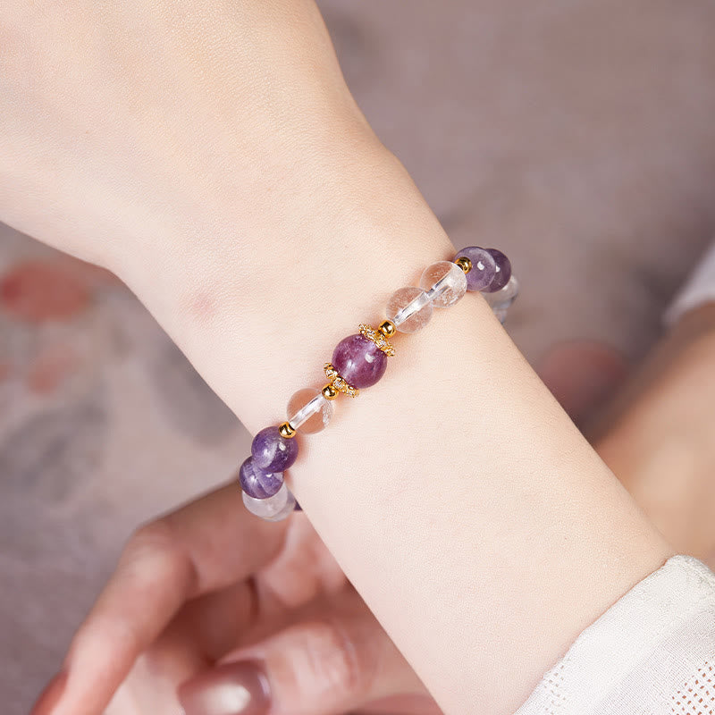 Bracciale Buddha Stones in argento sterling 925 con ametista naturale e cristallo bianco - image 9