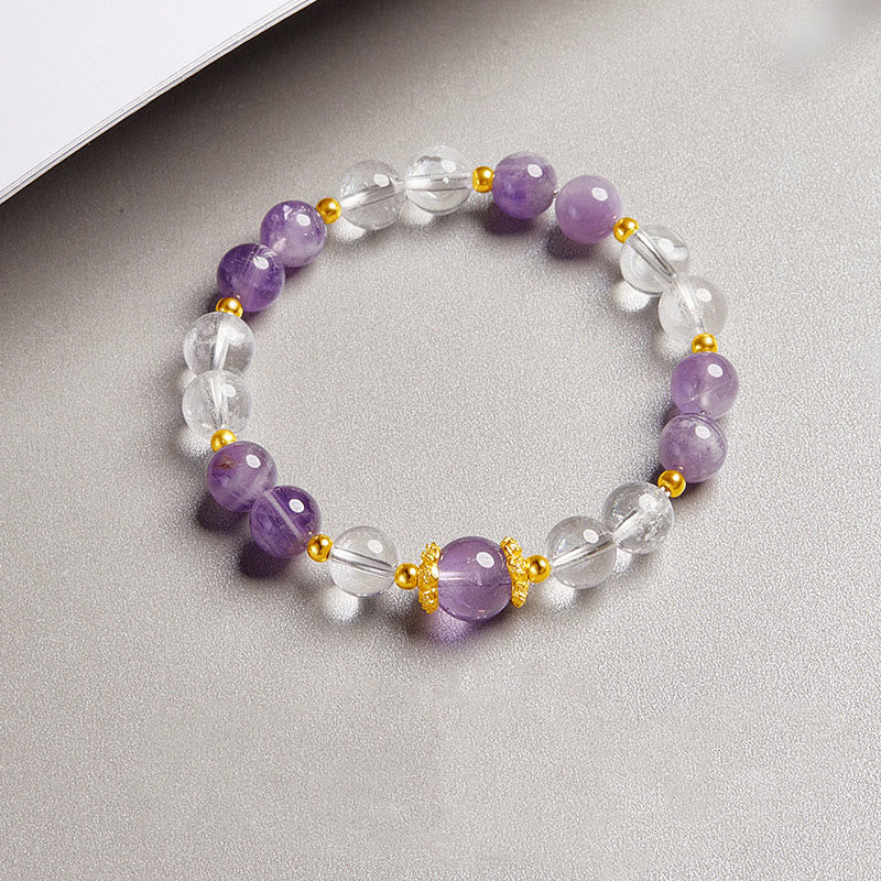 Bracciale Buddha Stones in argento sterling 925 con ametista naturale e cristallo bianco - image 1