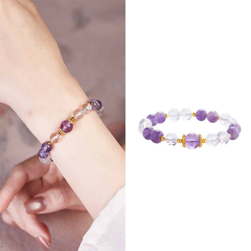 Bracciale Buddha Stones in argento sterling 925 con ametista naturale e cristallo bianco - image 10
