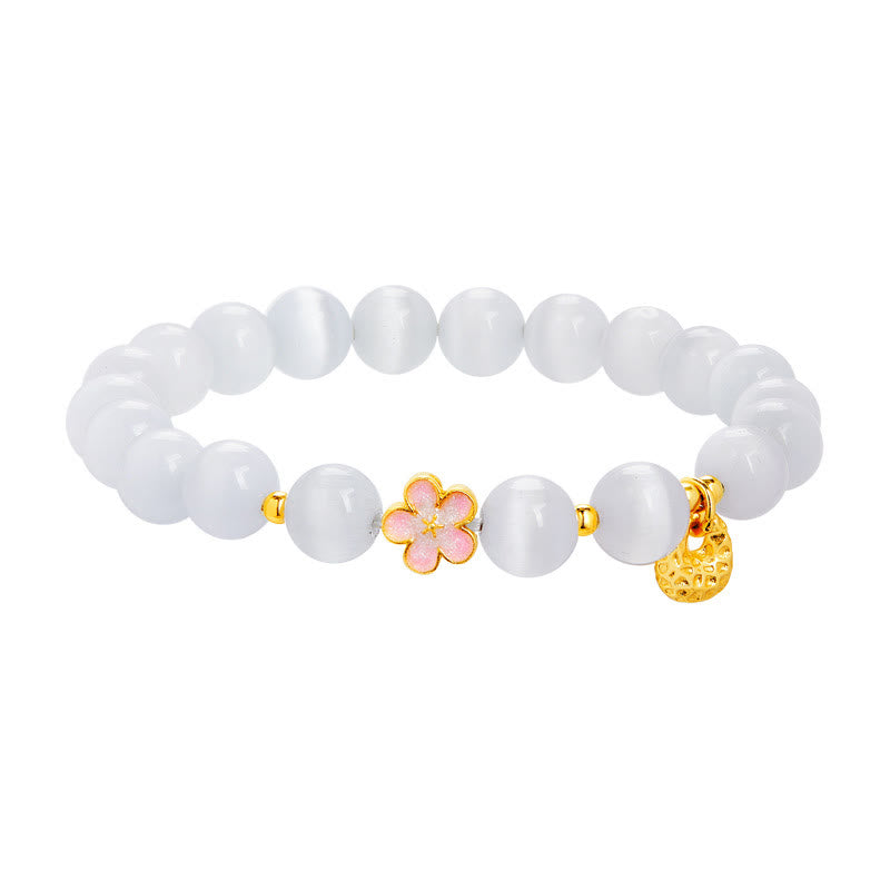 Bracciale Buddha Stones in argento sterling 925 con pietra naturale in fiore di pesco e occhio di gatto bianco positivo - image 10