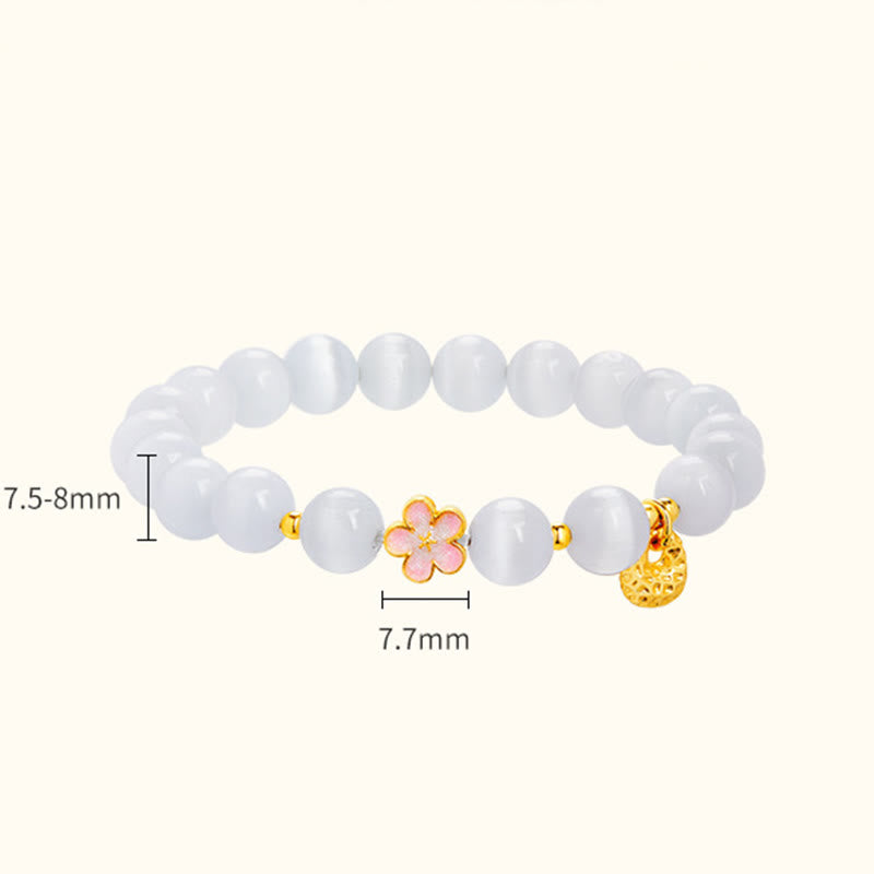 Bracciale Buddha Stones in argento sterling 925 con pietra naturale in fiore di pesco e occhio di gatto bianco positivo - image 4