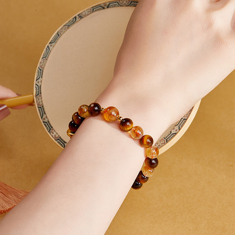 Bracciale di protezione con fibbia della pace in argento sterling 999 con citrino naturale e occhio di tigre Buddha Stones - image 10