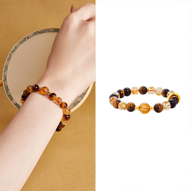 Bracciale di protezione con fibbia della pace in argento sterling 999 con citrino naturale e occhio di tigre Buddha Stones - image 11