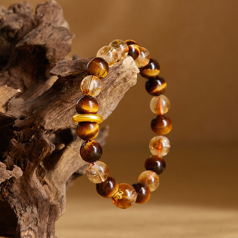 Bracciale di protezione con fibbia della pace in argento sterling 999 con citrino naturale e occhio di tigre Buddha Stones - image 2