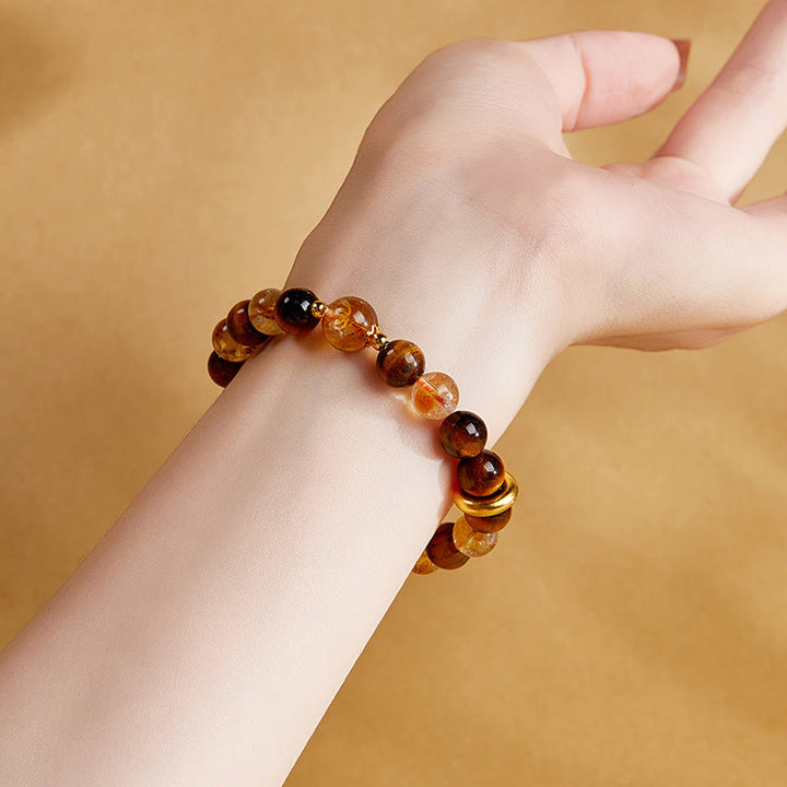 Bracciale di protezione con fibbia della pace in argento sterling 999 con citrino naturale e occhio di tigre Buddha Stones - image 9