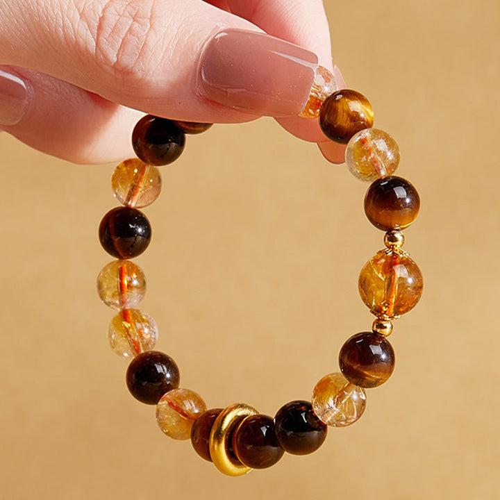 Bracciale di protezione con fibbia della pace in argento sterling 999 con citrino naturale e occhio di tigre Buddha Stones - image 3