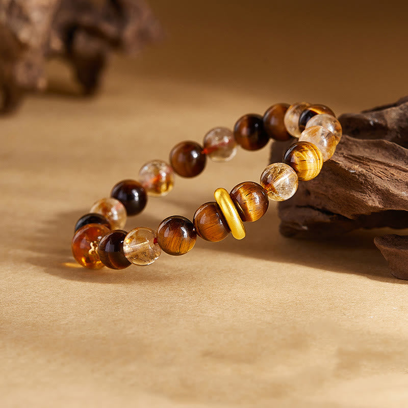Bracciale di protezione con fibbia della pace in argento sterling 999 con citrino naturale e occhio di tigre Buddha Stones - image 1