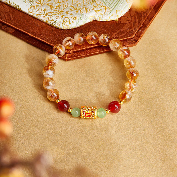 Bracciale di protezione in argento sterling 999 con perle di giada Hetian e citrino rosso naturale di Buddha Stones - Citrino (circonferenza del polso: 17-19 cm) - image 0