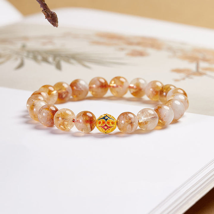 Bracciale di protezione con perline a forma di fiore in argento sterling 999 con citrino naturale Buddha Stones - Citrino (circonferenza del polso: 17-19 cm) - image 0