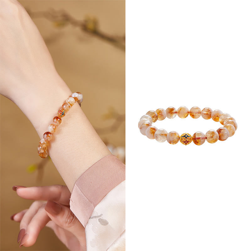Bracciale di protezione con perline a forma di fiore in argento sterling 999 con citrino naturale Buddha Stones - image 9
