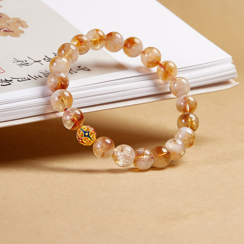 Bracciale di protezione con perline a forma di fiore in argento sterling 999 con citrino naturale Buddha Stones - image 1
