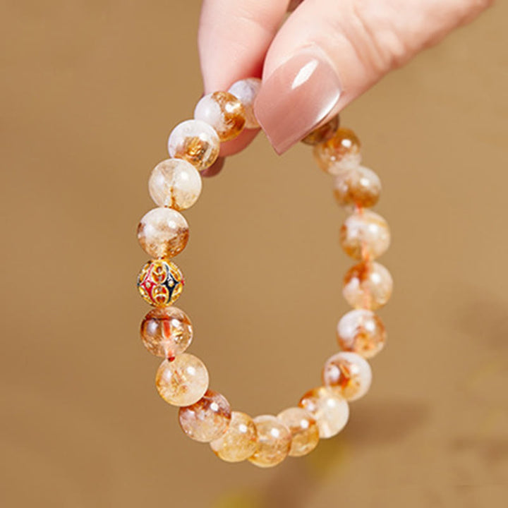 Bracciale di protezione con perline a forma di fiore in argento sterling 999 con citrino naturale Buddha Stones - image 2