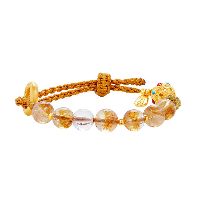Bracciale con corda intrecciata in argento Buddha Stones 925, citrino naturale, cristallo bianco, fibbia della pace, significato del carattere Fu, protezione - image 13