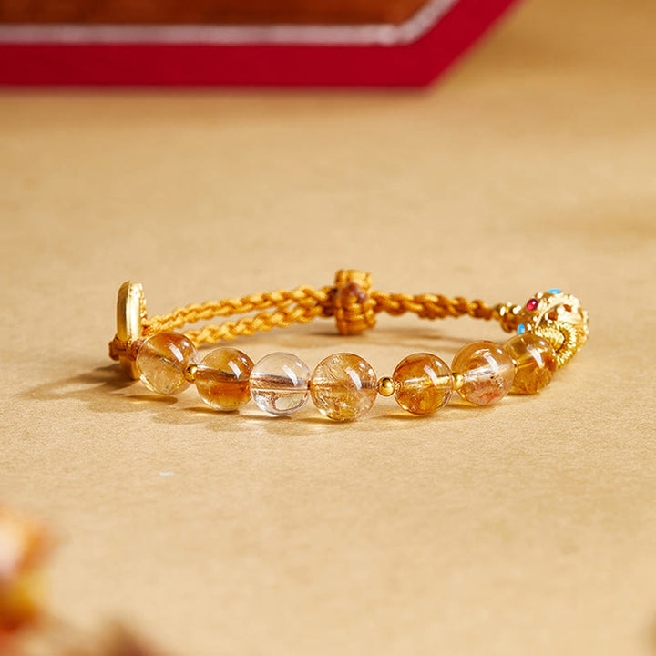 Bracciale con corda intrecciata in argento Buddha Stones 925, citrino naturale, cristallo bianco, fibbia della pace, significato del carattere Fu, protezione - image 1