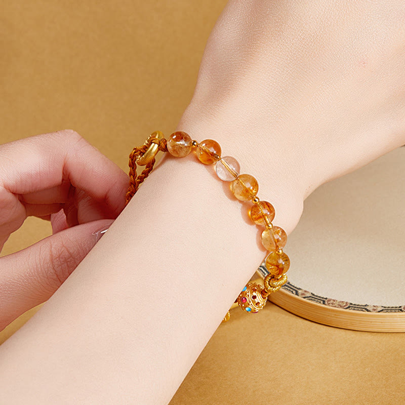 Bracciale con corda intrecciata in argento Buddha Stones 925, citrino naturale, cristallo bianco, fibbia della pace, significato del carattere Fu, protezione - image 10