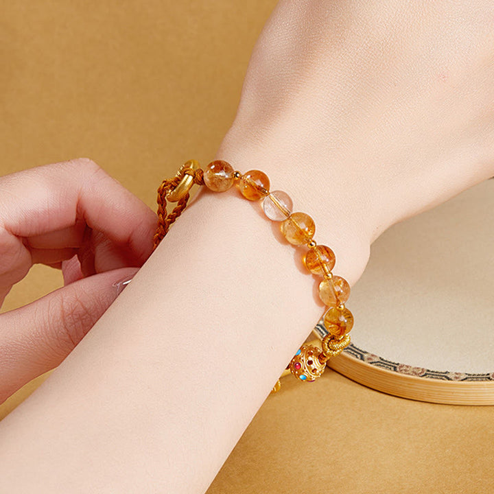 Bracciale con corda intrecciata in argento Buddha Stones 925, citrino naturale, cristallo bianco, fibbia della pace, significato del carattere Fu, protezione - image 10