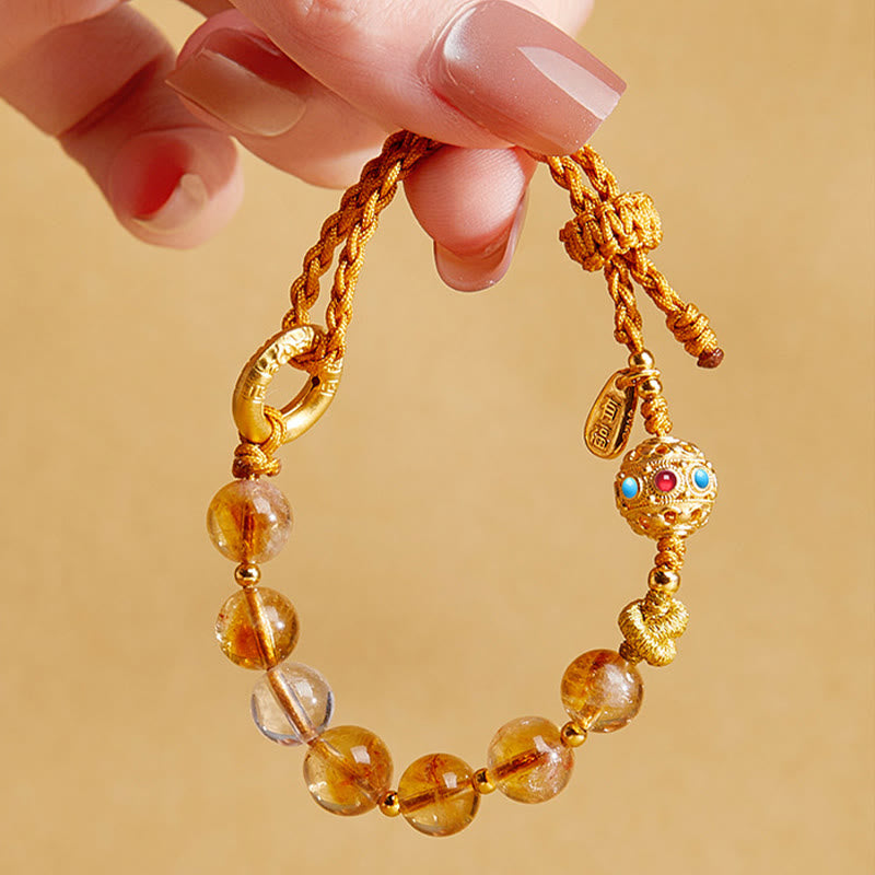 Bracciale con corda intrecciata in argento Buddha Stones 925, citrino naturale, cristallo bianco, fibbia della pace, significato del carattere Fu, protezione - image 4