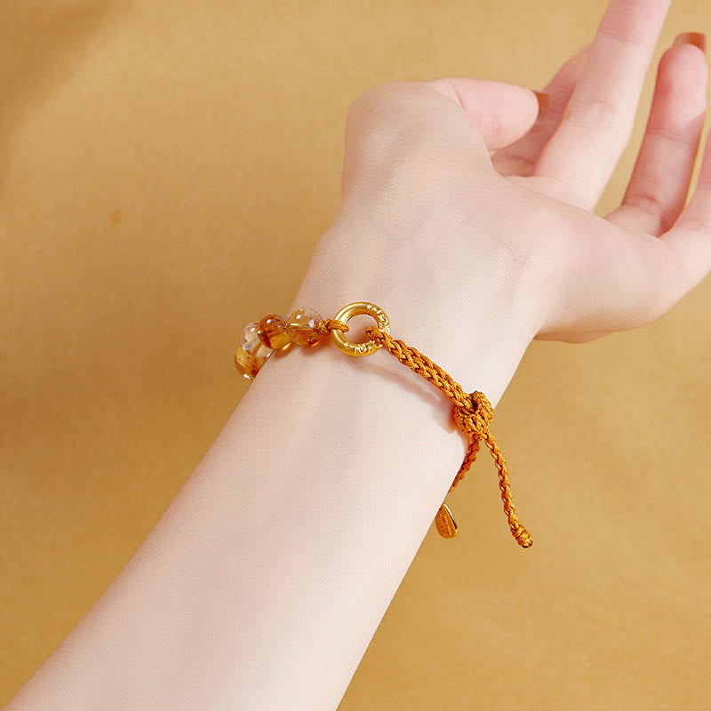 Bracciale con corda intrecciata in argento Buddha Stones 925, citrino naturale, cristallo bianco, fibbia della pace, significato del carattere Fu, protezione - image 11